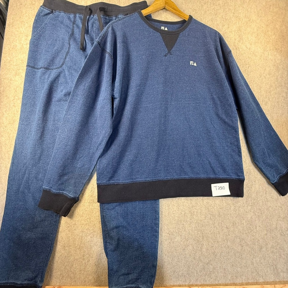 Free Assembly Mens Blue Marled Knit Sweatshirt and Joggers Lounge Set XXL 18